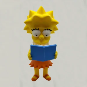 Vue de face de la figurine Lisa Simpson en impression 3D avec sa robe rouge.