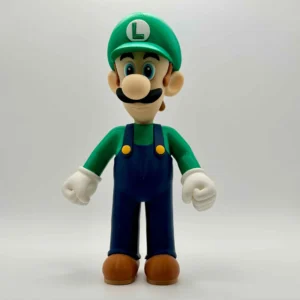 Vue de face de la figurine Luigi en impression 3D, fidèle au jeu vidéo.