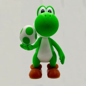 Vue de face de la figurine Yoshi en impression 3D avec sa posture dynamique.