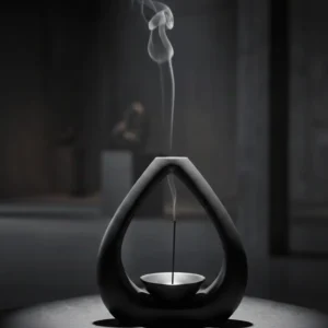Objet multifonction Aura en impression 3D utilisé comme porte encens avec fumée légère.
