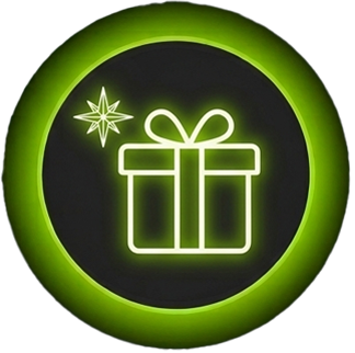 Icône style néon vert représentant un cadeaux, pour la catégorie des accessoires