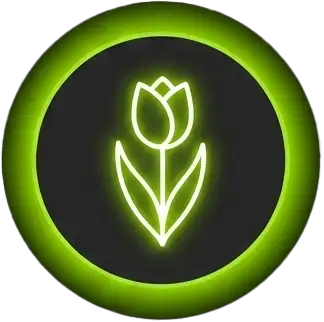 Icône style néon vert représentant une tulipe ou une fleur unique et élancée sur sa tige, pour la catégorie des soliflores et vases d'art minimalistes.