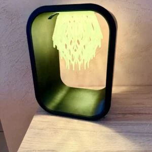 Lampe design LED Nox Aura avec cadre noir mat et cœur suspendu translucide lumiere jaune imprimé en 3D par 3DWorlds.