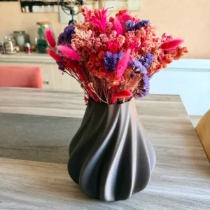 Vase pour fleurs séchées design Odyssée marron chocolat mat avec un grand bouquet de pampa et fleurs stabilisées