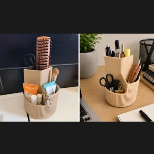 Organiseur de salle de bain et bureau design cannelé marron latte Duova Circo