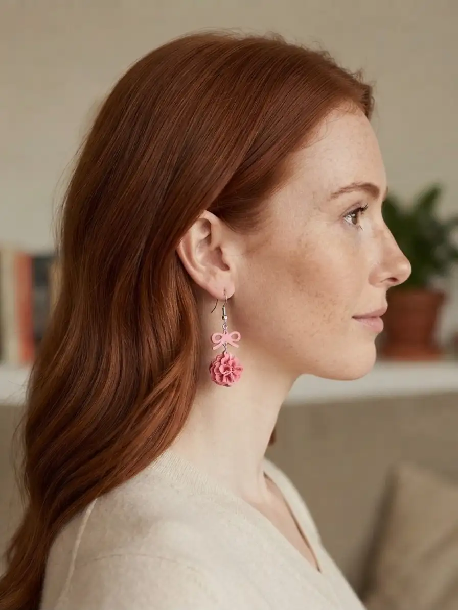 Profil d'une femme portant les boucles d'oreilles Fleur Romantique, mettant en valeur leur légèreté.